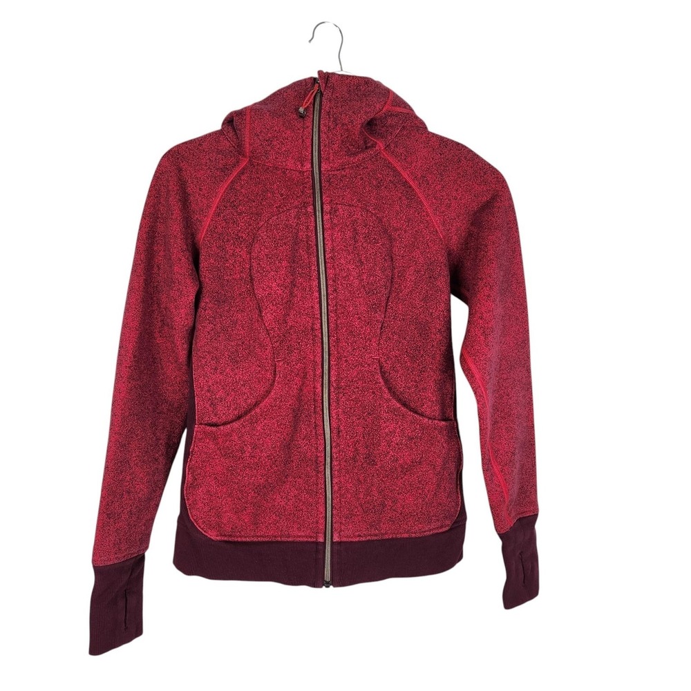 LULULEMON Scuba Hoodie Womens 4 Pink Red Full Zip Fleece Thumbhole Pockets
